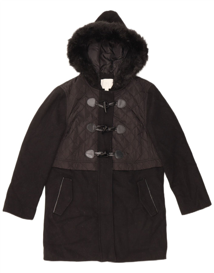 Marks & Spencer Γυναικείο παλτό Duffle με κουκούλα UK 10 Small Black Wool