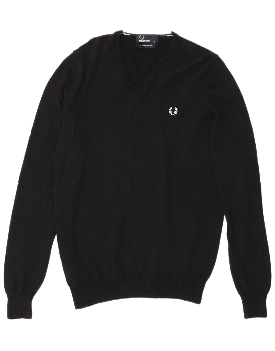 Pulover pentru bărbați Fred Perry cu decolteu în V, lână merinos neagră medie