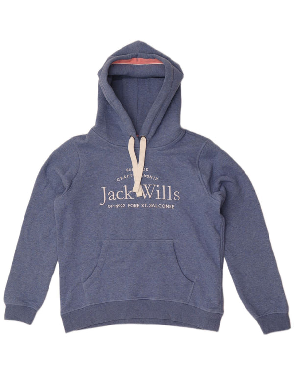 Jack Wills Womens Graphic Hoodie Jumper UK 14 Large Blue Cotton