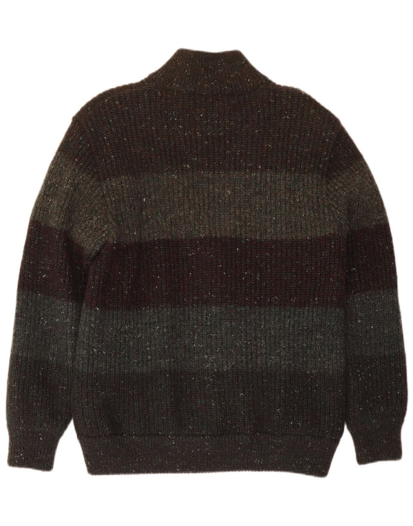 Peter Brown Mens Cardigan Sweater Medium Khaki Striped Wool