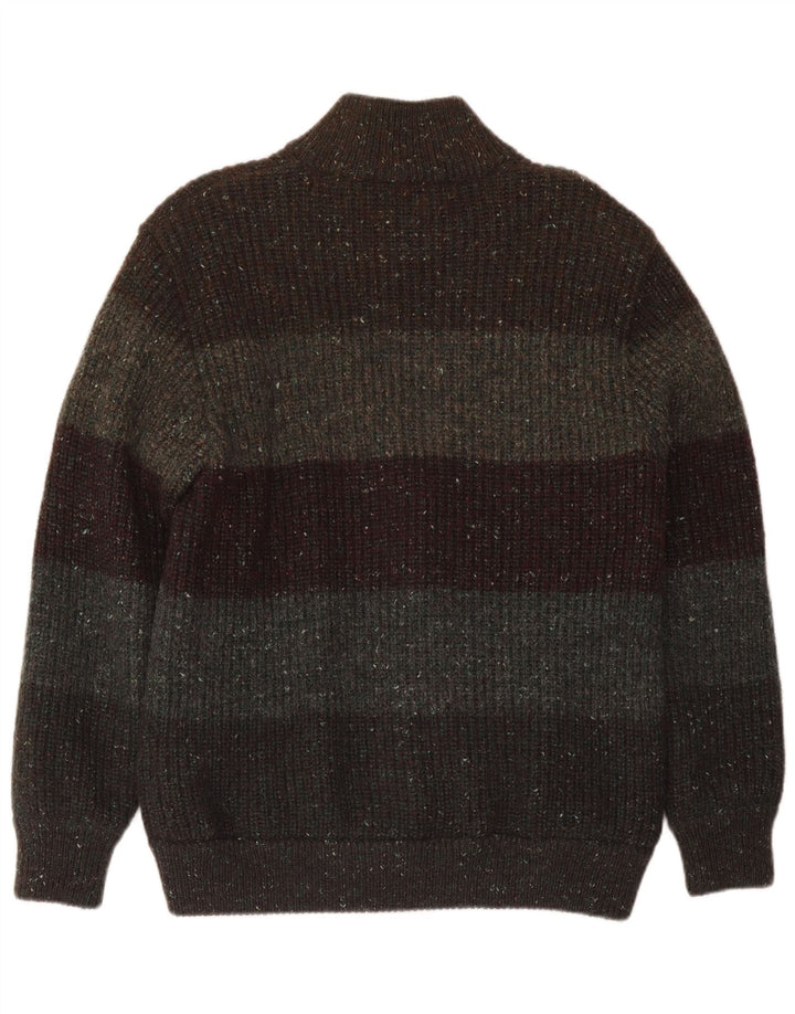 Peter Brown Herre cardigan sweater Medium Khaki stribet uld