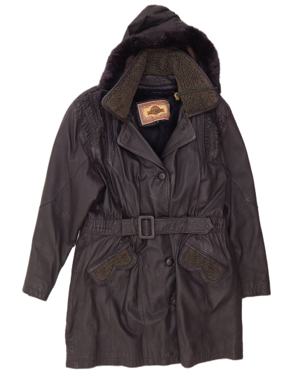 Cappotto in pelle con cappuccio da donna Alexander UK 16 grande viola