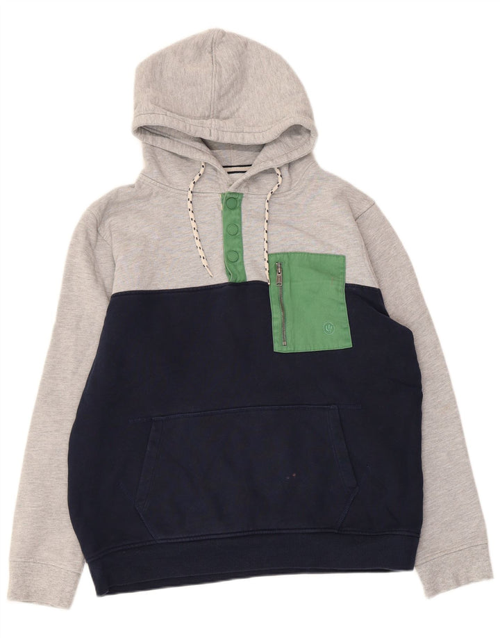 Fat Face Herre Knap Hals Hættetrøje Jumper Medium Grå Colourblock Bomuld