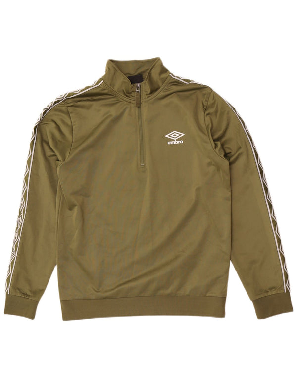 Umbro Herre Grafisk Zip Neck Sweatshirt Jumper Small Khaki Polyester