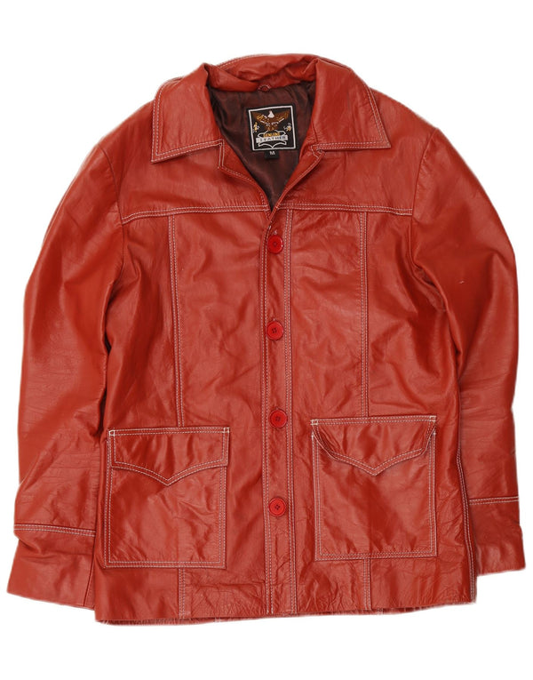 Vintage mujer chaqueta de cuero Reino Unido 38 rojo medio