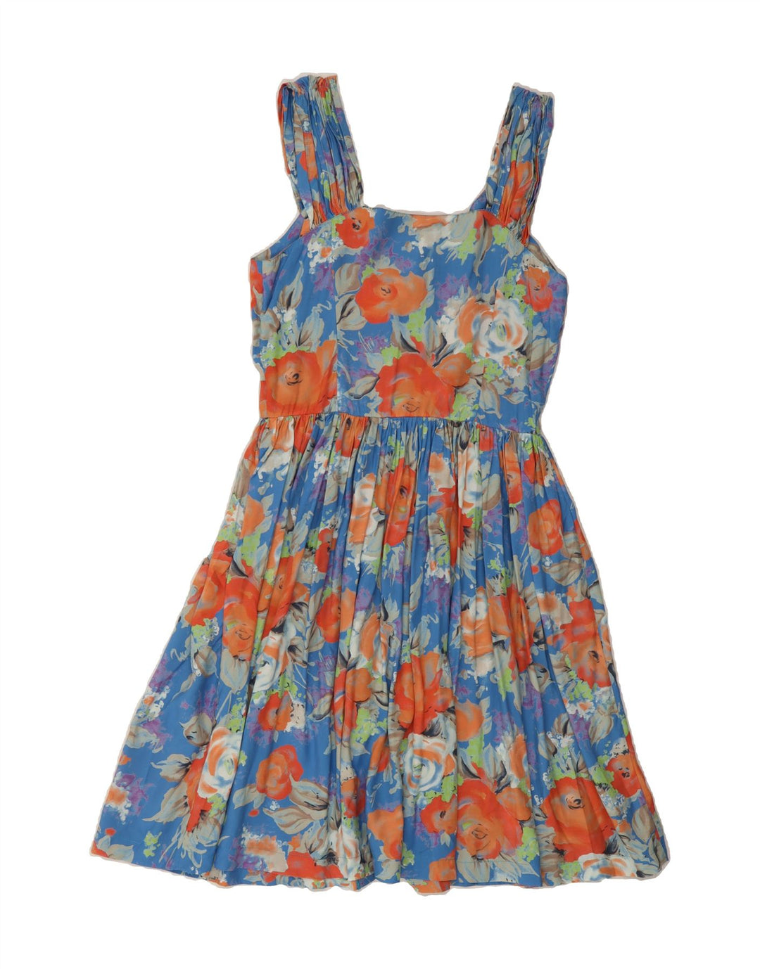 FOX'S Womens Sundress UK 12 Medium Blue Floral Viscose Vintage Fox's and Second-Hand Fox's from Messina Hembry 