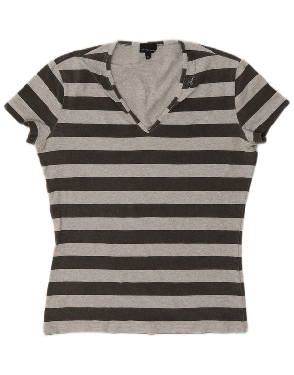 Calvin Klein Jeans Damen T-Shirt Top UK 18 XL Grau gestreift