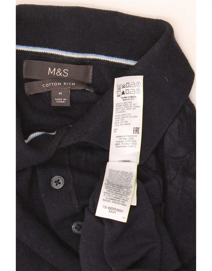 Marks & Spencer Mens Short Sleeve Polo Neck Jumper Sweater Medium Navy Blue