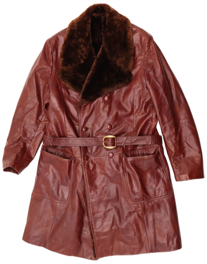 Cappotto vintage in pelle shearling da uomo UK 38 Pelle marrone medio