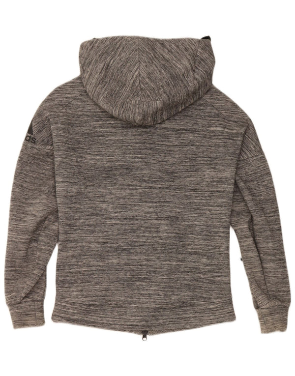 Adidas Womens Zip Hoodie Sweater UK 8/10 Small Grey Flecked Cotton
