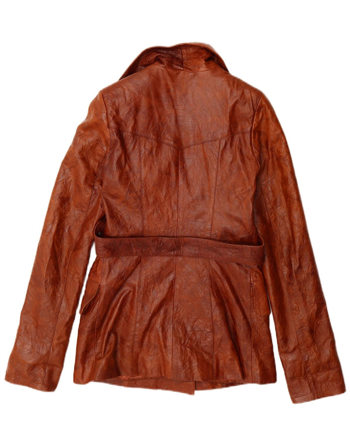 Vintage Damen Zweireihige Lederjacke UK 10 Kleines braunes Leder