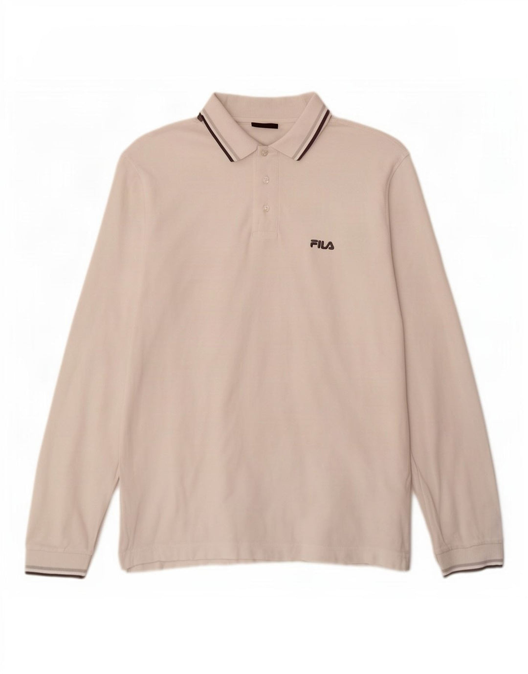 Fila Mens Long Sleeve Polo Shirt Medium White Striped Cotton