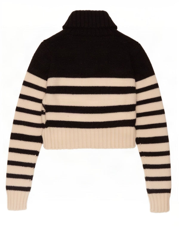 Zara Női Crop Roll Neck Pulóver UK 16 Nagy fekete csíkos akril