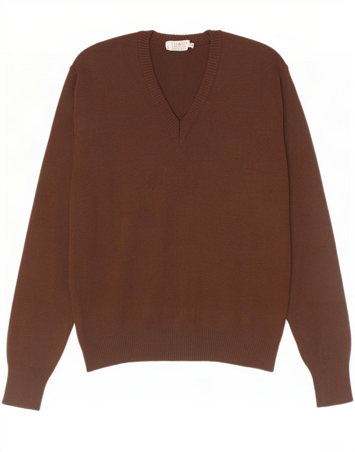 Vintage dame V-hals sweater UK 14 medium brun uld