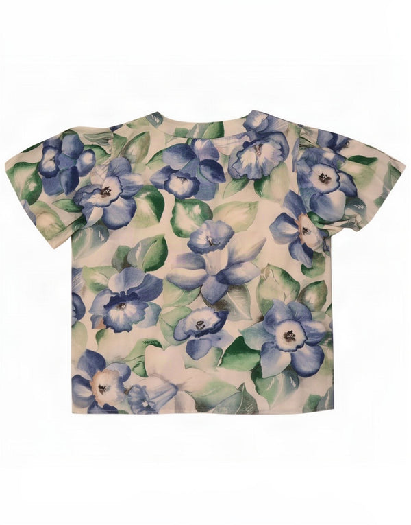Bluză de epocă cămașă cu mânecă scurtă pentru femei EU 40 Medium Blue Floral