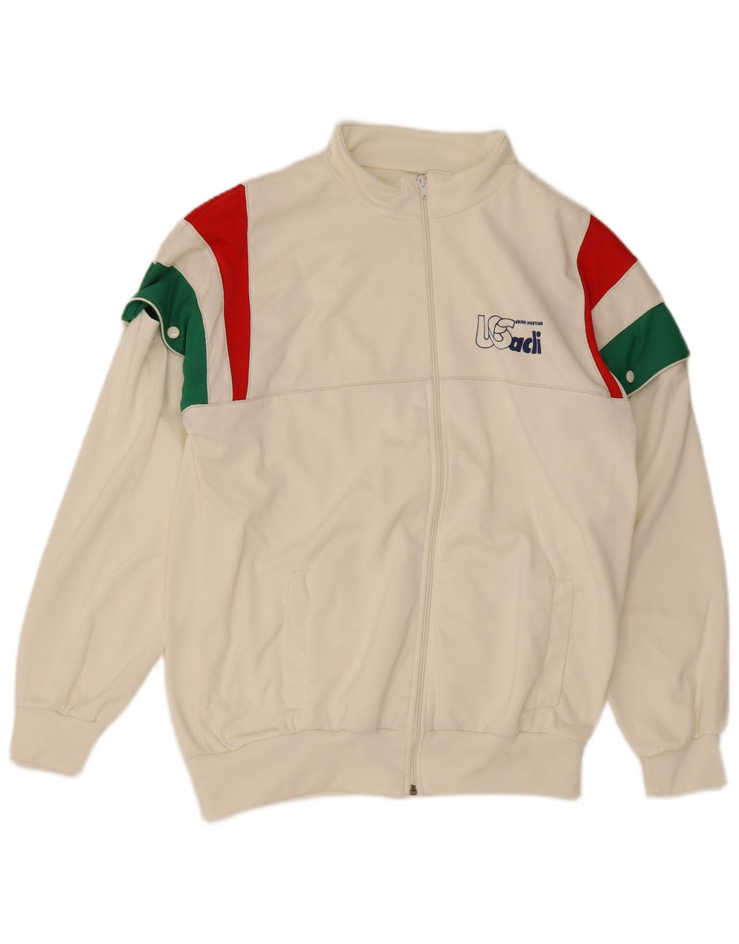 Vintage Mens Graphic Tracksuit Top Jacket IT 54 XL White Colourblock