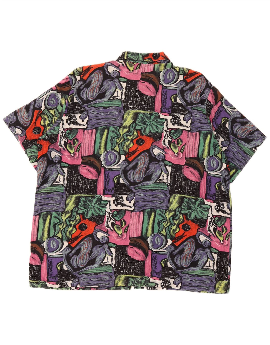 Camicia vintage da uomo a maniche corte con motivo astratto XL multicolore