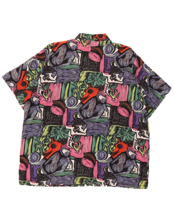 Vintage hombres manga corta patrón abstracto camisa XL multicolor