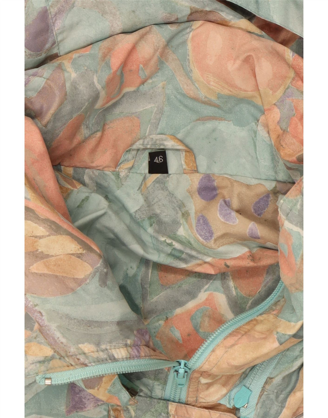 Vintage Damen Regenjacke mit Kapuze IT 46 Großes mehrfarbiges Blumenmuster
