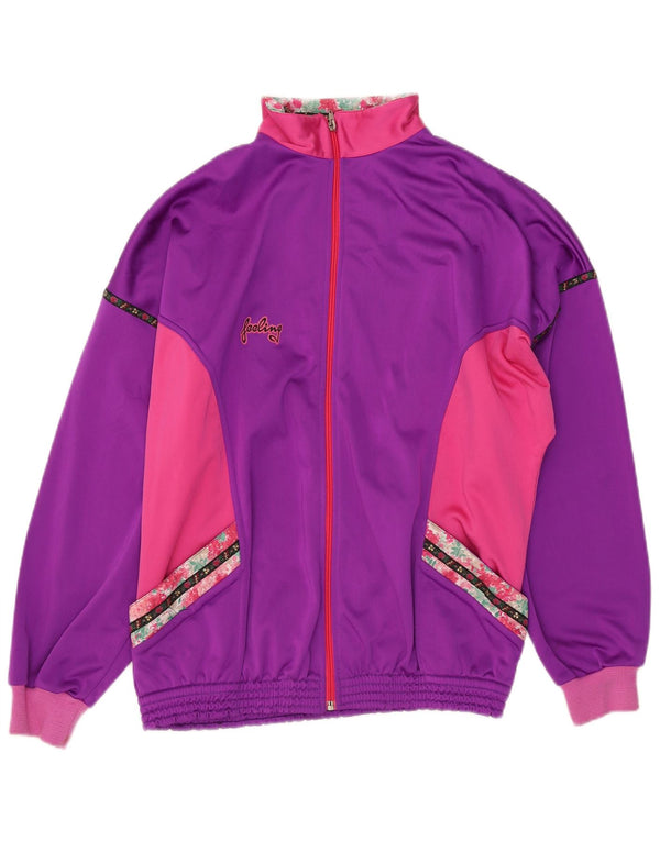 vintage Femme Survêtement Top Veste UK 14 Grand Purple Colourblock