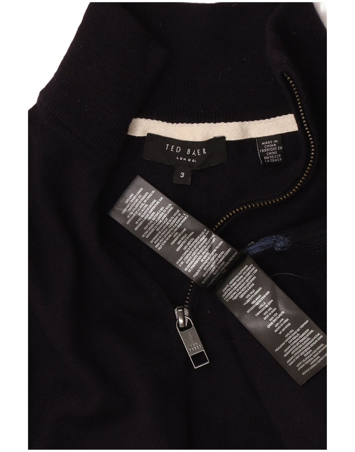 Ted Baker Maglione da uomo con zip e collo taglia 3 medio in lana blu navy