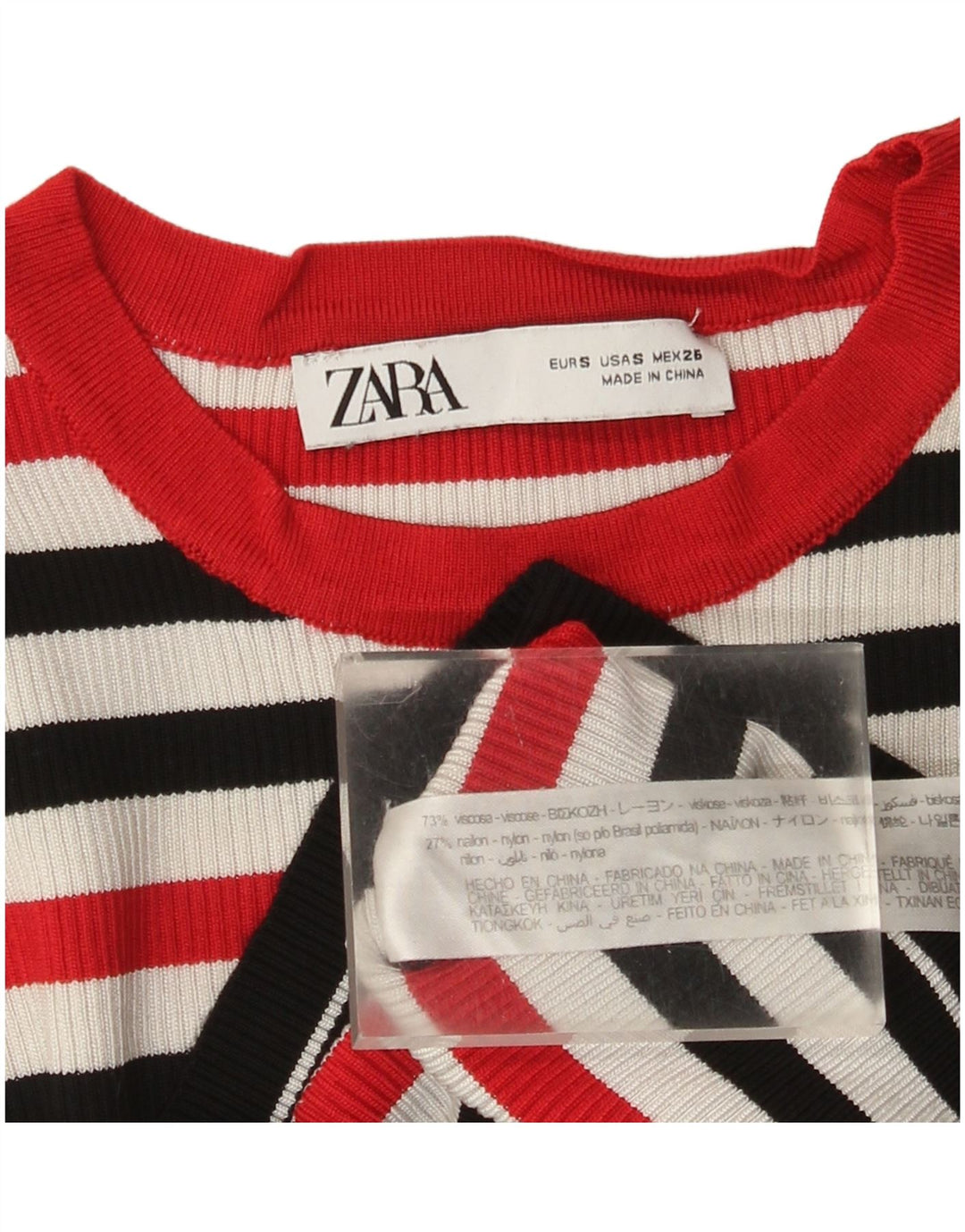Zara Womens Crop Top Langærmet UK 8 Lille flerfarvet stribet viskose