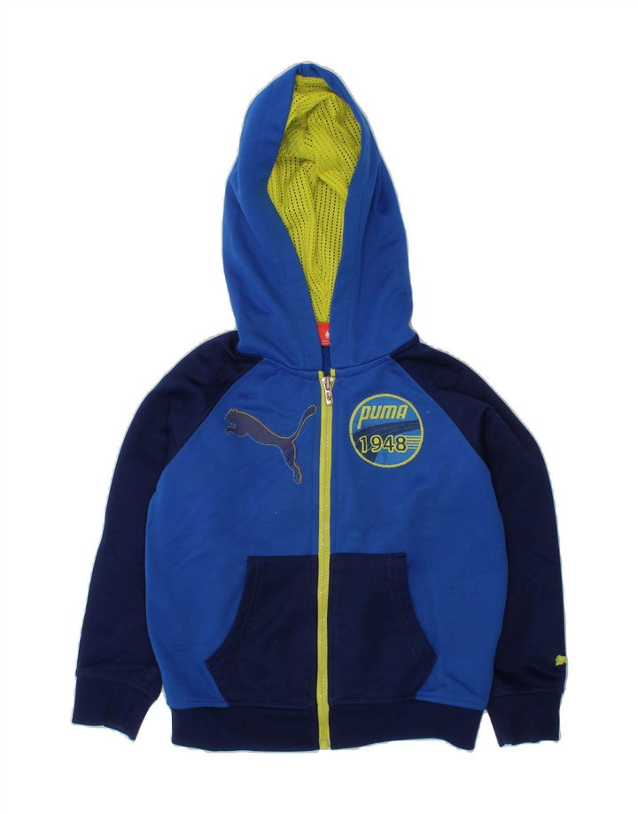 PUMA Boys Graphic Zip Hoodie Sweater 3-4 Years Blue Colourblock Polyester Vintage Puma and Second-Hand Puma from Messina Hembry 