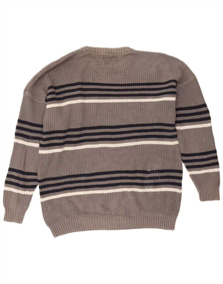 Zara Mens Crew Neck Jumper Sweater Large Grey Striped