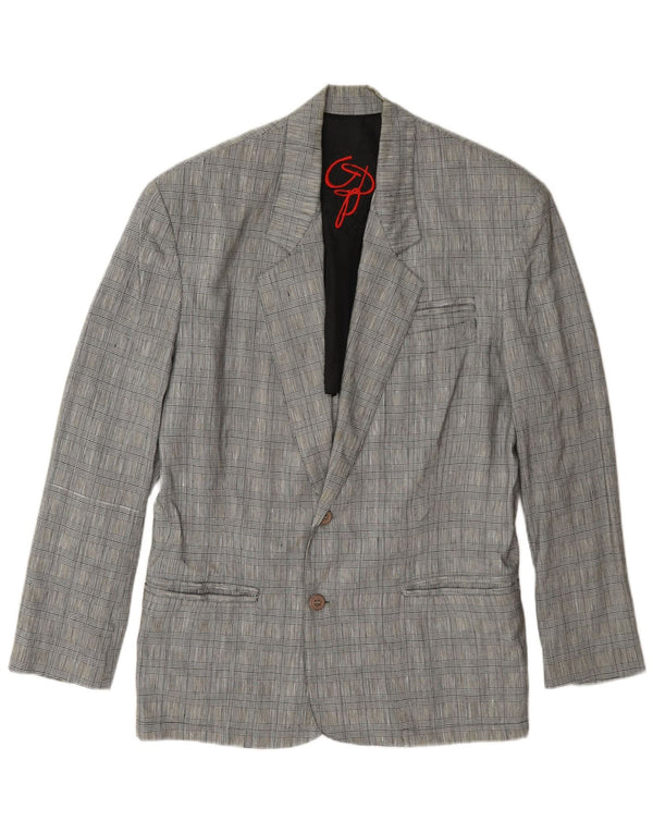 vintage Mens 2 Bouton Blazer Veste UK 36 Petit Gris Pied-de-Poule Lin
