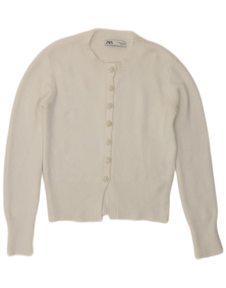 Zara Damen Strickjacke UK 12 Mittelweißes Polyamid