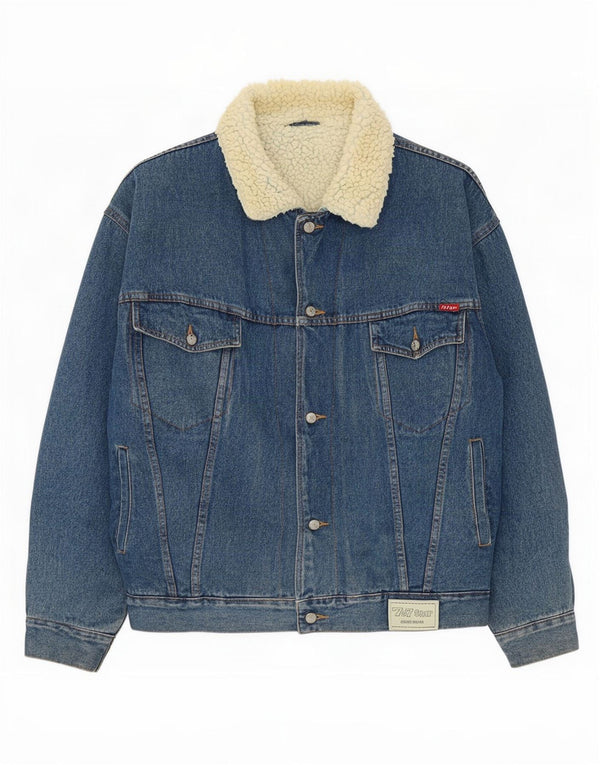 Vintage Herre Loose Fit Sherpa Denim Jacket UK 38 Medium Blue Cotton