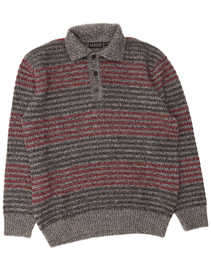 Barisal Herre Polo Neck Jumper Sweater Medium Grå Stribet Polyacryl