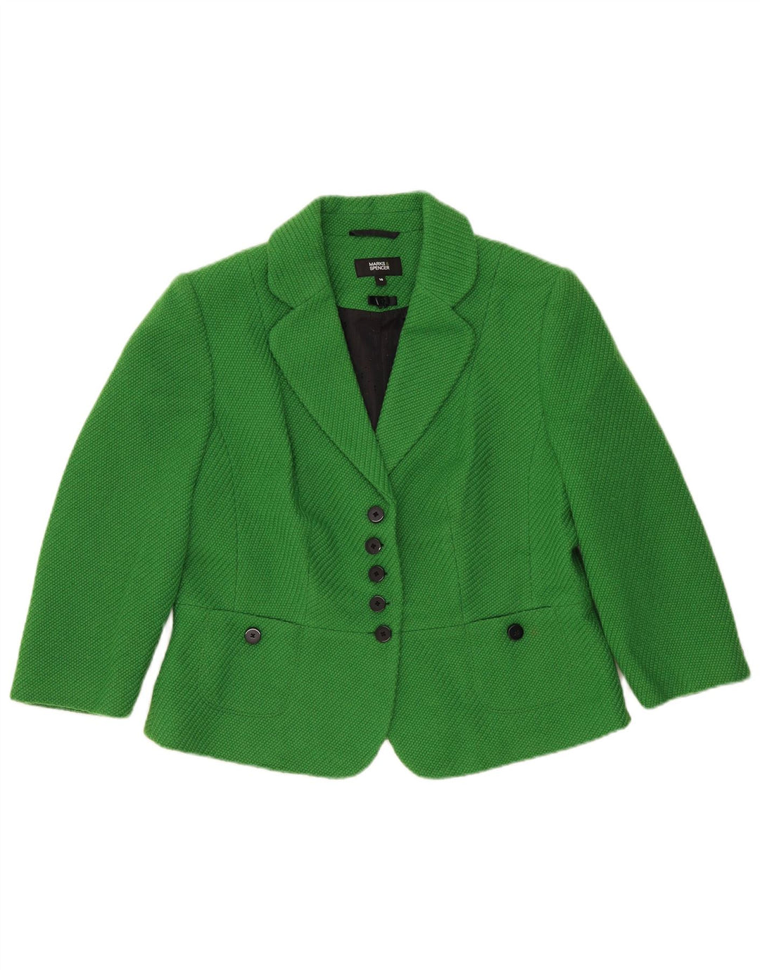 Marks & Spencer Dame 5 Button Blazer Jacket UK 16 Large Green Polyester
