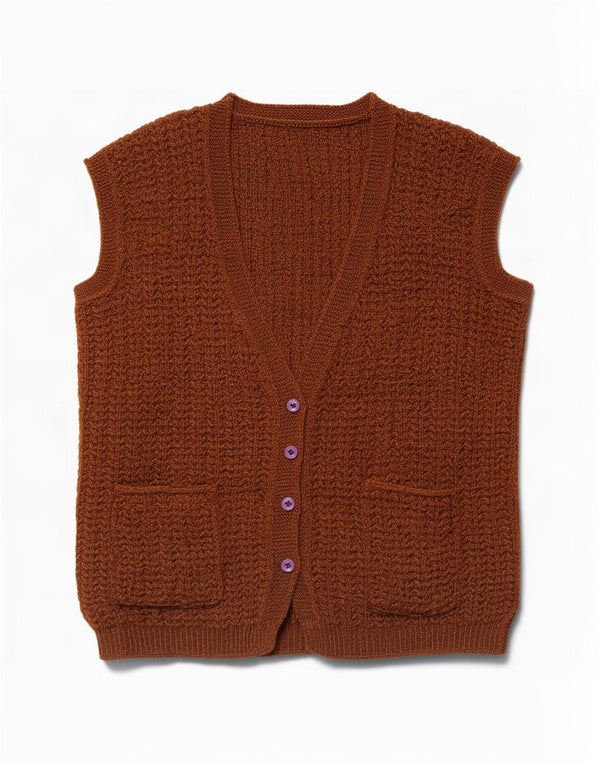 Vintage Womens Sleeveless Cardigan Sweater UK 12 Medium Brown