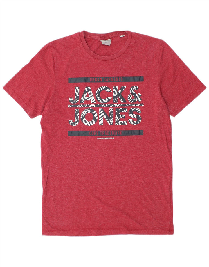Jack & Jones Mens Graphic T-Shirt Top Medium Red Flecked Cotton