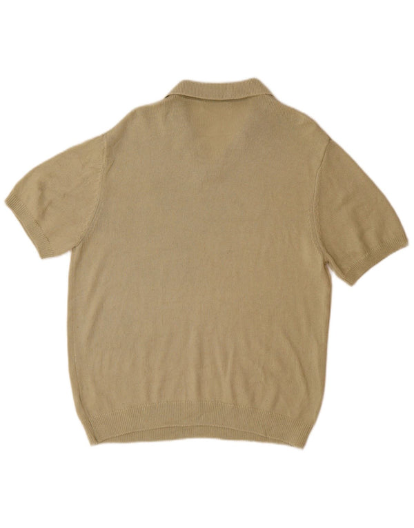 Zara Mens Short Sleeve Polo Neck Jumper Sweater Medium Khaki Acrylic