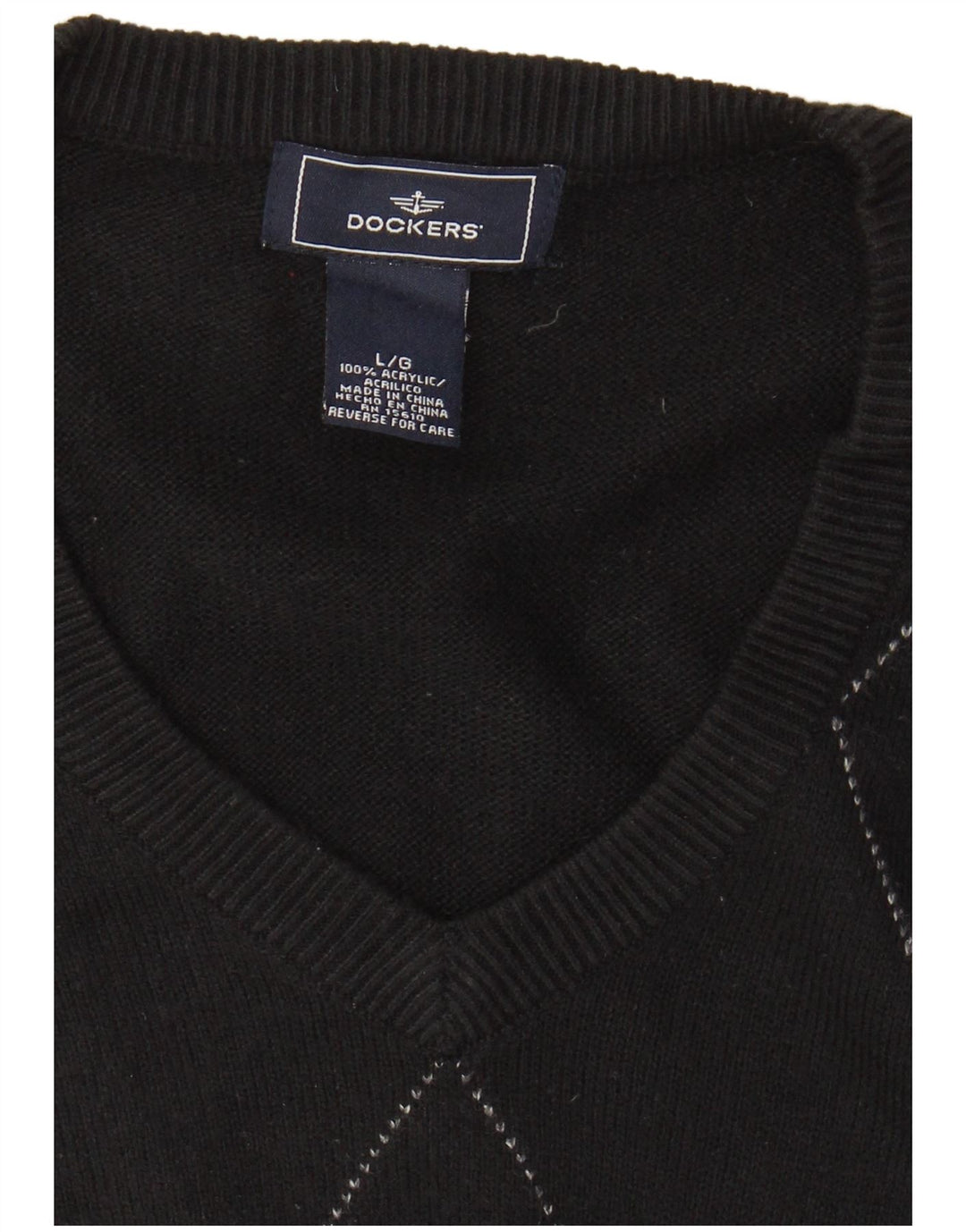 DOCKERS Mens Vest Tank Top Large Black Argyle/Diamond Acrylic