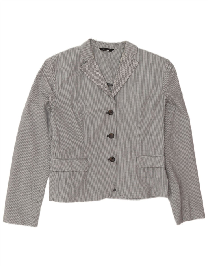 Stefanel Veste blazer à 3 boutons pour femme IT 48 XL Gris à carreaux en coton