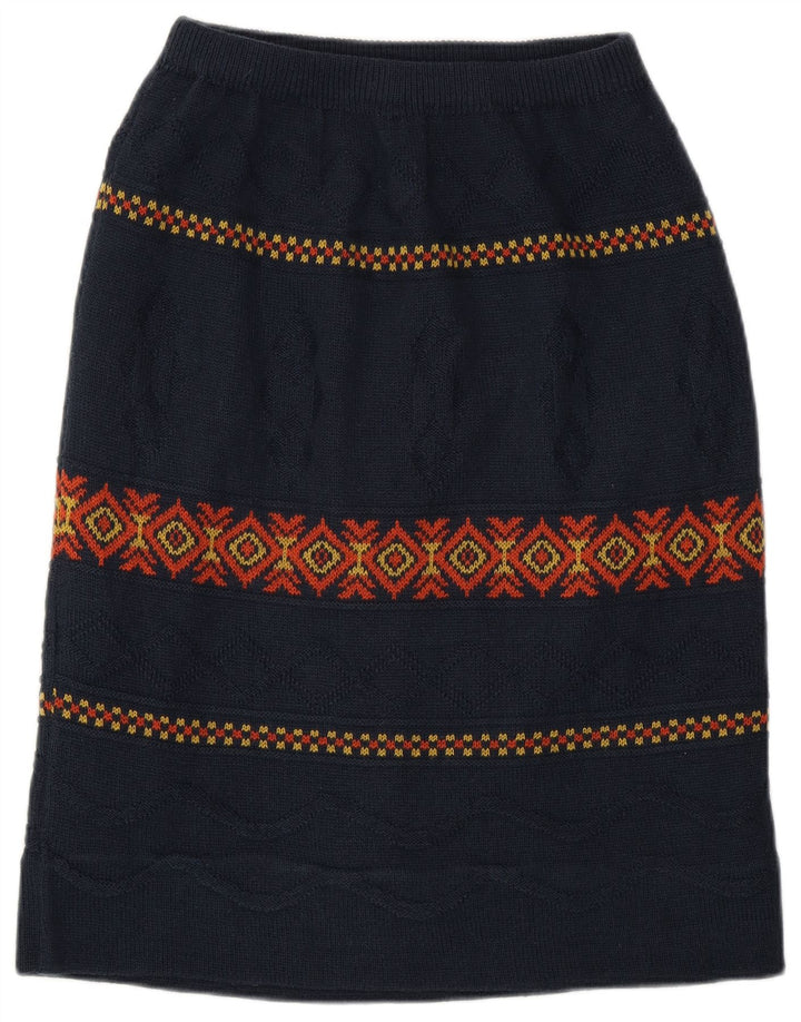 Vintage Midi-nederdel til kvinder W28 Medium Navy Blue Argyle/Diamond