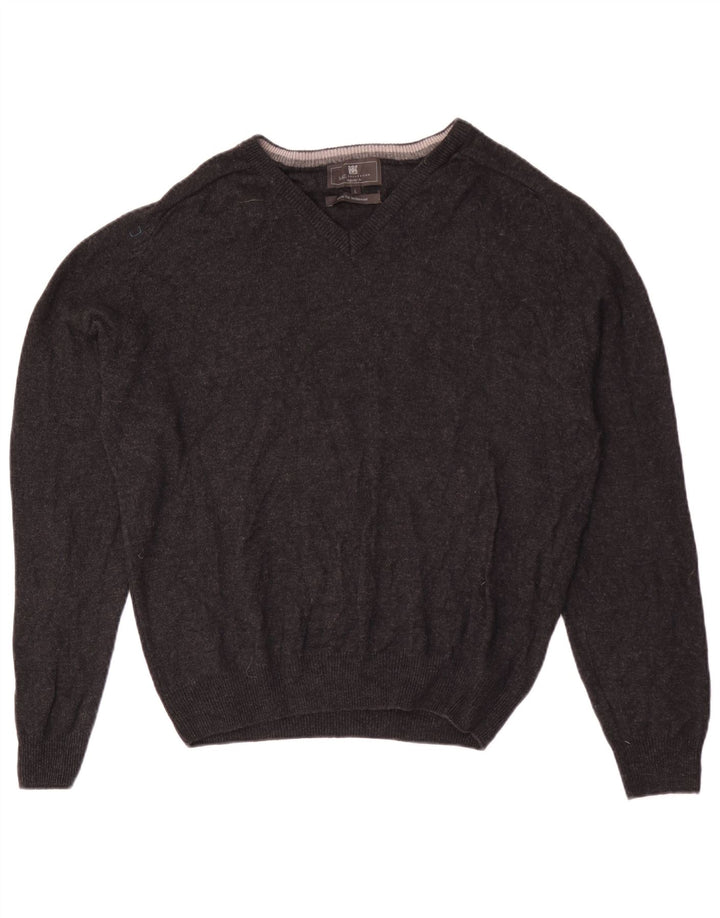 Marks & Spencer Mens Regular Fit V-Neck Jumper Sweater Large Grey Wool