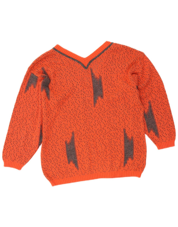 Vintage Womens V-Neck Jumper Sweater UK 16 Large Orange Flecked