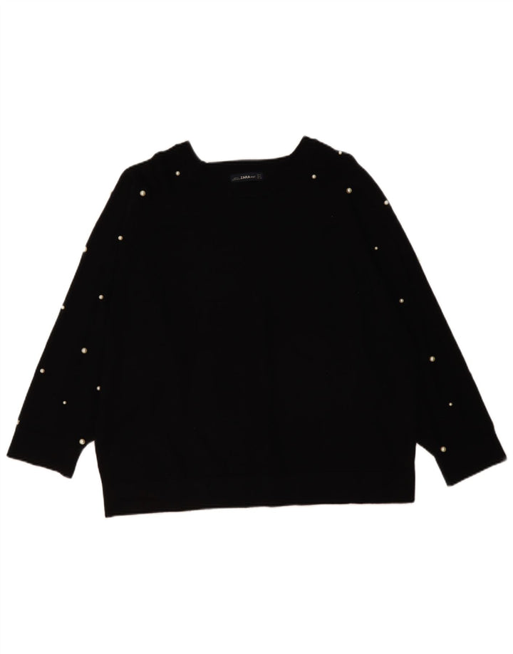 Zara Womens Oversized Boat Neck Jumper Sweater UK 14 Medium Black