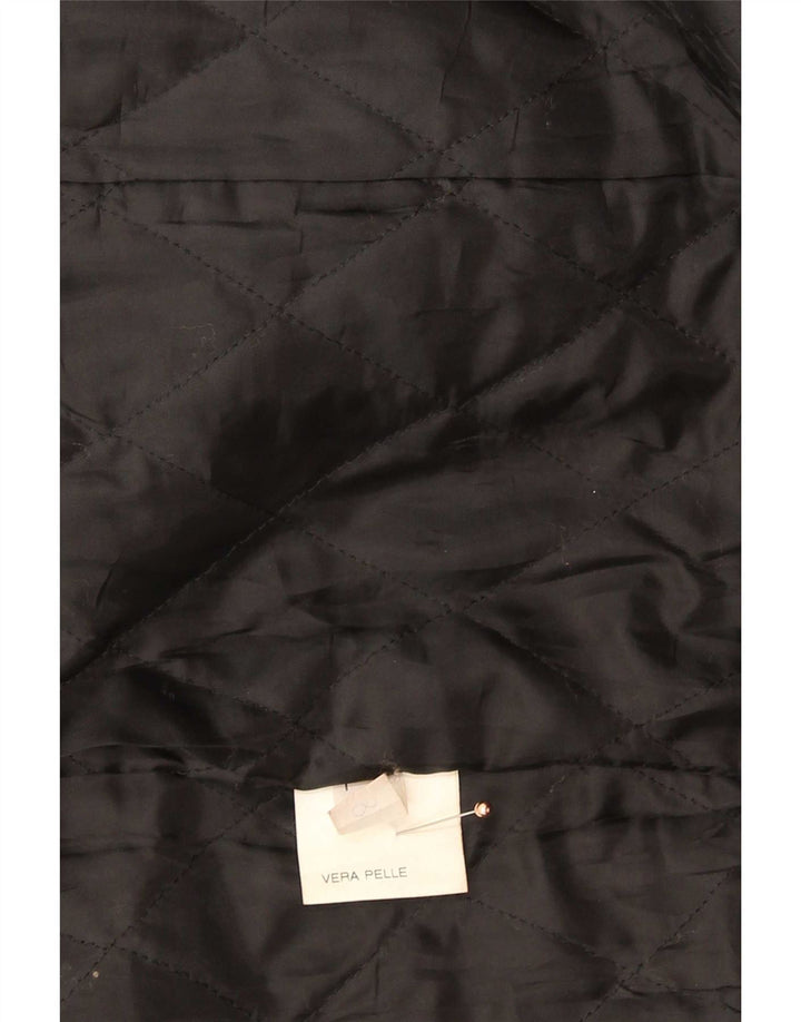 Vintage mujer cuero abrigo Reino Unido 14 medio negro