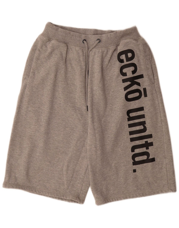 Ecko Unltd Womens Graphic Sport Shorts UK 22 3XL Grey Flecked Cotton