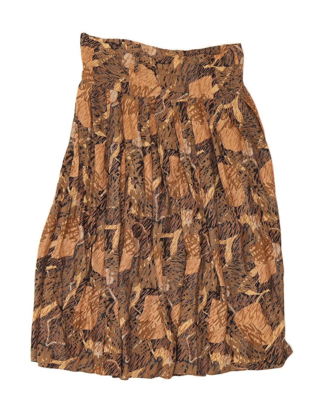 TRAFFIC PEOPLE Womens Abstract Pattern Pleated Skirt US 10 Large W32 Brown Vintage Traffic People and Second-Hand Traffic People from Messina Hembry 