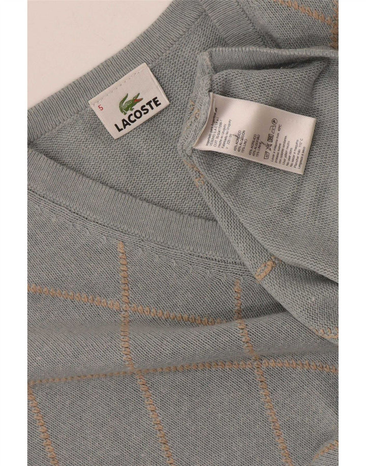 Lacoste Mens V-Neck Jumper Sweater Size 5 Large Blue Argyle/Diamond Acrylic