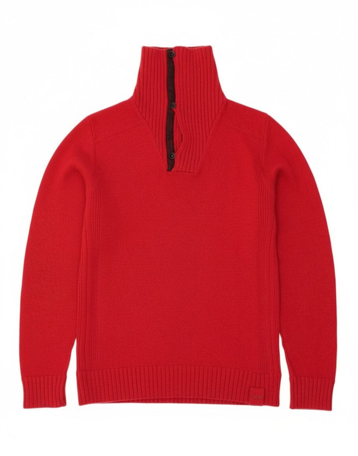 Gas Womens Button Neck Jumper Sweater UK 16 Large Red Wool