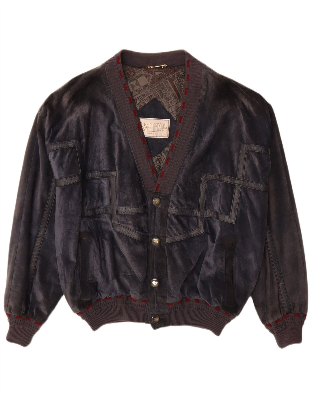 Męska zamszowa kurtka bomber Michel IT 52 XL, granatowa, skórzana