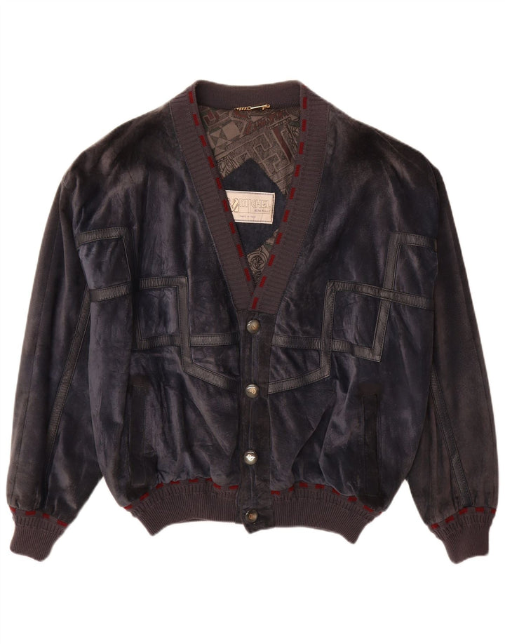 Męska zamszowa kurtka bomber Michel IT 52 XL, granatowa, skórzana