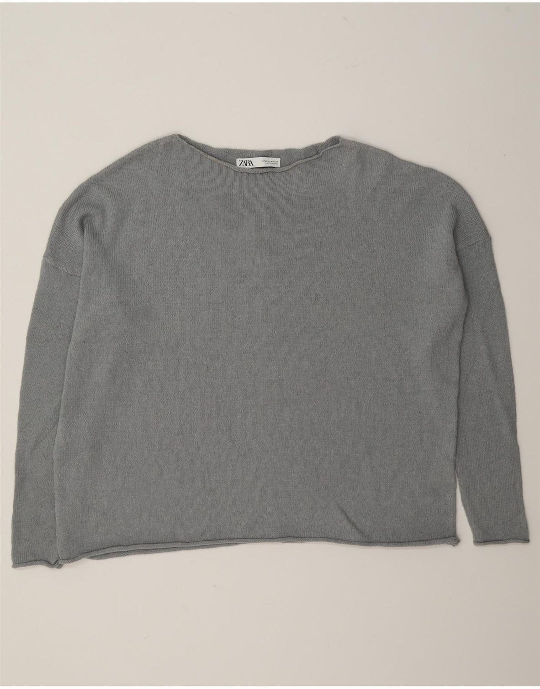 Zara Womens Oversized Boat Neck Jumper Sweater UK 14 Medium Grey Cotton